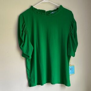 CeCe Vibrant Green Ruffle Blouse